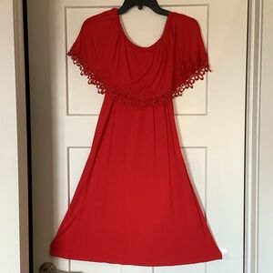 Chico's Vibrant Red off the shoulder Dress with Lace Detail